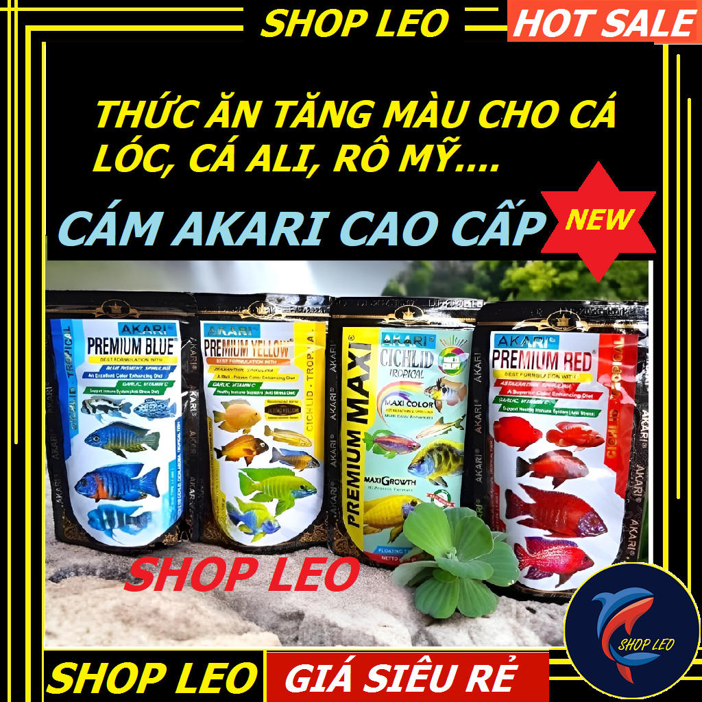 Cám cá Lóc AKARI Premium Maxi - Red - Yellow - Blue (hạt1mm) Hỗ trợ tăng màu cho cá ali cá lóc cảnh 