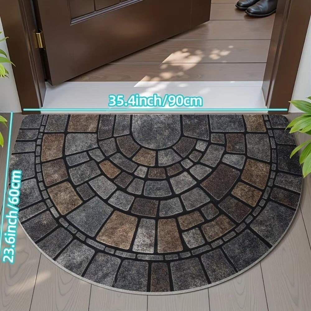 FUDESHE นุ่ม พรมเช็ดเท้าทรงครึ่งวงกลม สารดูดซับ ของตกแต่งบ้าน แผ่นรองพื้นกันลื่น ใหม่ ใช้ภายในอาคาร