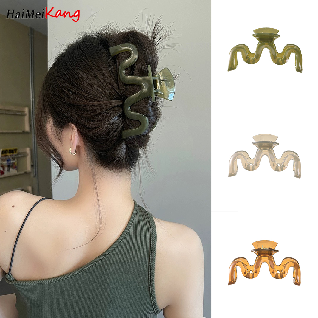1 cái kẹp tóc kẹp tóc đuôi ngựa sóng kẹp tóc trong suốt Acrylic Lớn 13cm Phụ kiện tóc nữ đa năng đơn giản