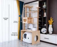 Papapet Large Cat Tree Tower with Double Space Capsule Wooden Cat Condo Multi-Level Cat Furniture Sisal Scratching Post Stable Cat Climbing House for Indoor Cats