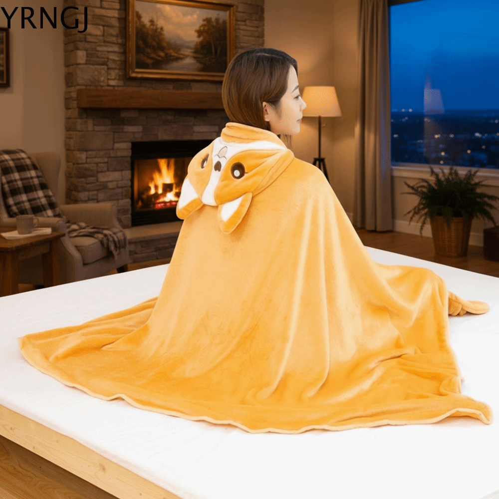 YRNGJ Ấm áp Chăn ngủ có mũ Phim hoạt hình Ấm cúng Chăn điều hòa Đa năng Thoải mái Áo choàng dễ thương Bảo vệ tai