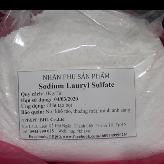 Hoạt chất tạo bọt tẩy rửa SLS Sodium Lauryl sulfate túi 1000g