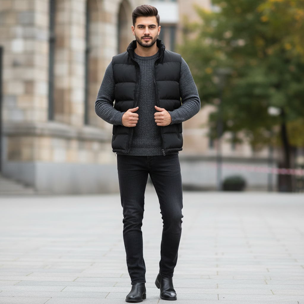 Winter Sleeveless Half Jacket For Men With 300 Gsm Holofill Material