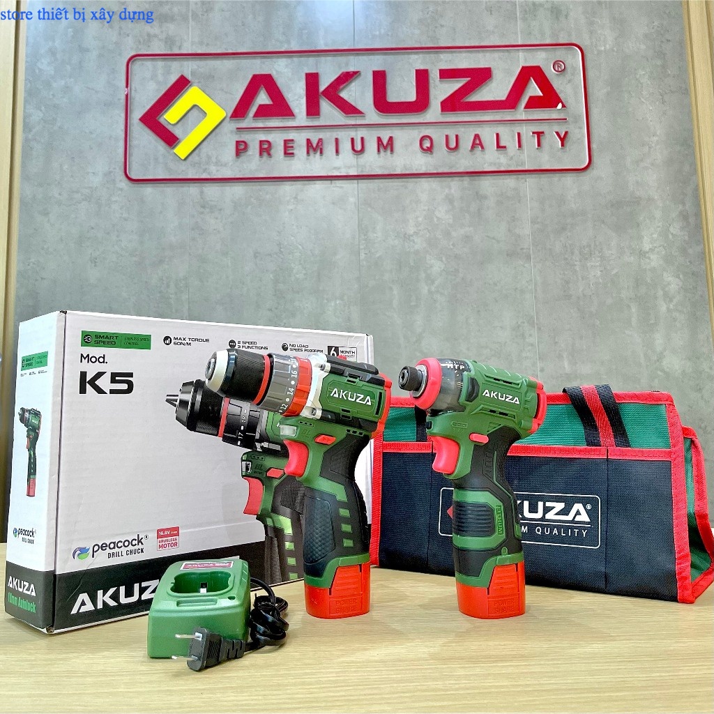 Combo máy khoan AKUZA K5 - chuyên vít pin AKUZA CV2 - Bản nâng cấp - hệ 16,8v không chổi than pin 4cell store thiết bị xây dựng