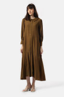 MINIMAL - Baverlie - Dress Midi Motif Garis - Dark Olive