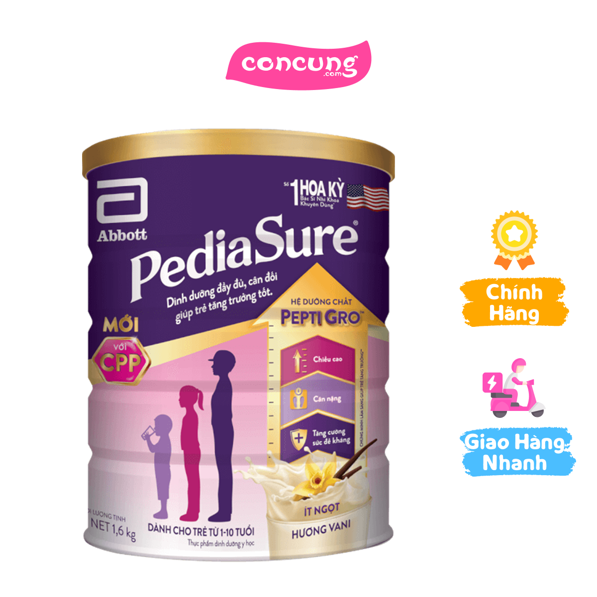  Abbott PediaSure Hương Vani 1-10 tuổi 1.6kg 
