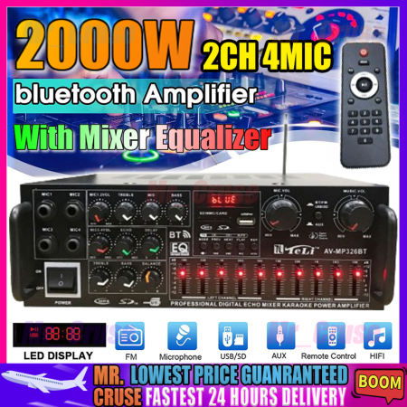 2000W 2Ch Bluetooth Amplifier with Mixer and Equalizer