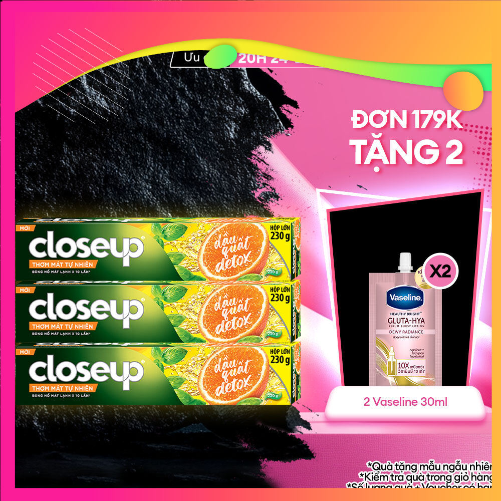 Combo 3 Kem đánh răng dạng gel sạch khuẩn Closeup Thơm Mát Tự Nhiên Dầu Quất, Thảo Dược 230g