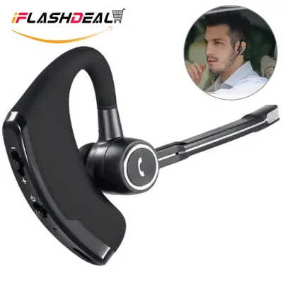 iFlashDeal Business Bluetooth Headset, Wireless Headset Ear Hooks HD Stereo Earbuds Earphones with Dual Noise Cancellation Mic, Ultralight Earpiece for Driving/Business/Workout/Office,Support iPhone/Android-Black