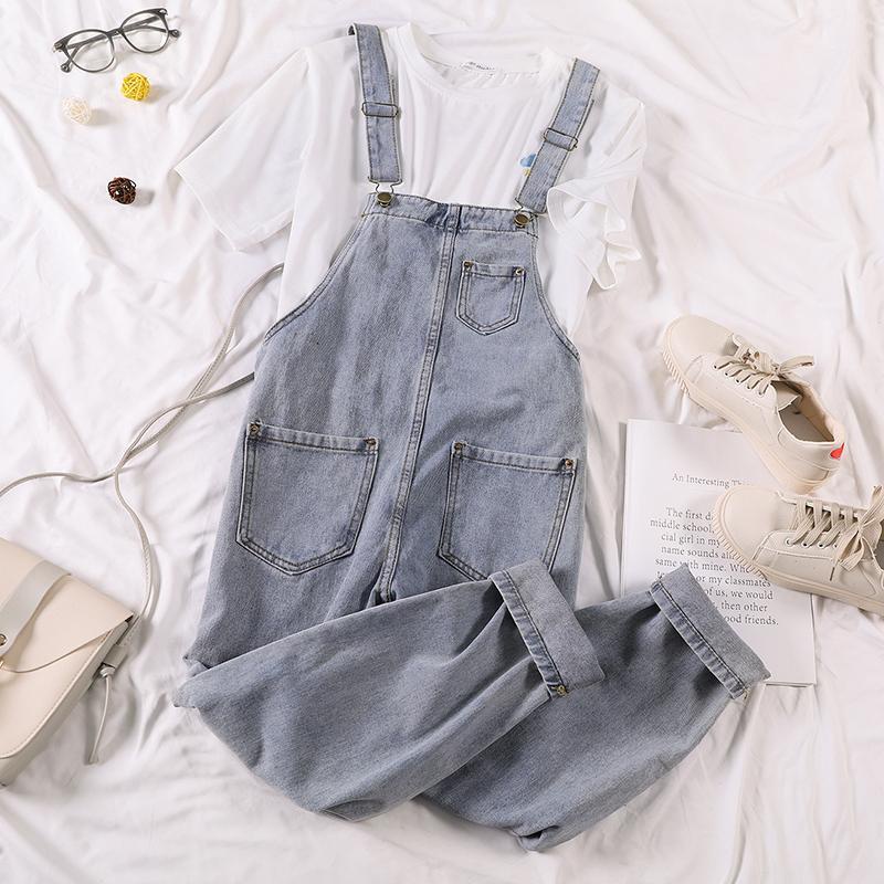 Jiashucheng Quần Yếm Denim Dáng Rộng Phong Cách Hàn Quốc Thời Trang Mùa Xuân Cho Nữ Sinh Suspend