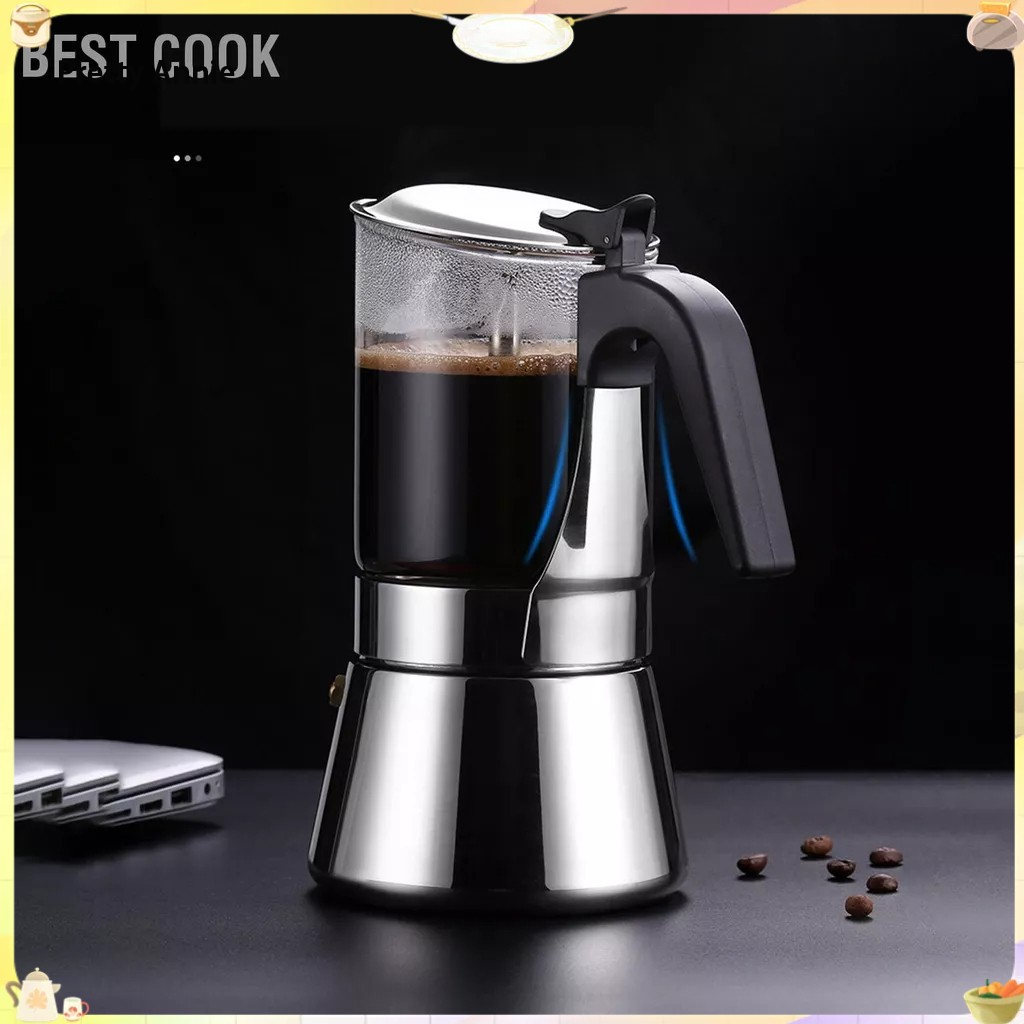 FAWEILIN Best Chef Moka Pot Facial Glass Stainless Steel Kitchen Classic Italian Coffee 6 Cups ราคา 856 บาท*ส่งฟรี