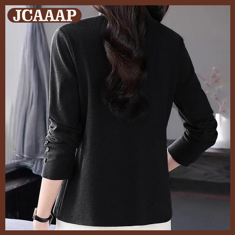 JCAAAP Nửa cao cổ đáy Áo mùa thu mới màu rắn hàng đầu dài tay áo T-shirt Đen tang váy