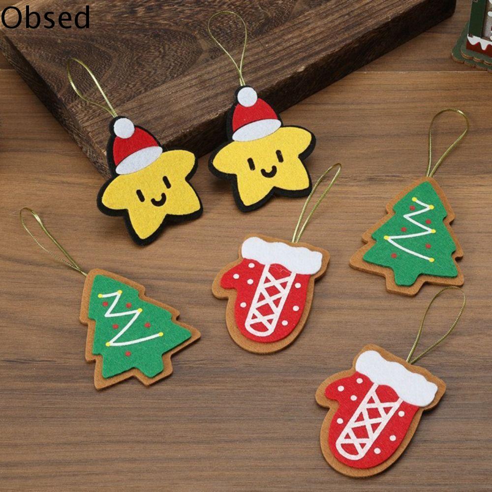 OBSED 6pcs/set Nỉ dây treo hình người bánh gừng Bông tuyết Hoạt hình dây chuyền ngôi sao năm cánh Sáng Tạo Găng tay giáng sinh Trang trí cây giáng sinh Quà tặng giáng sinh