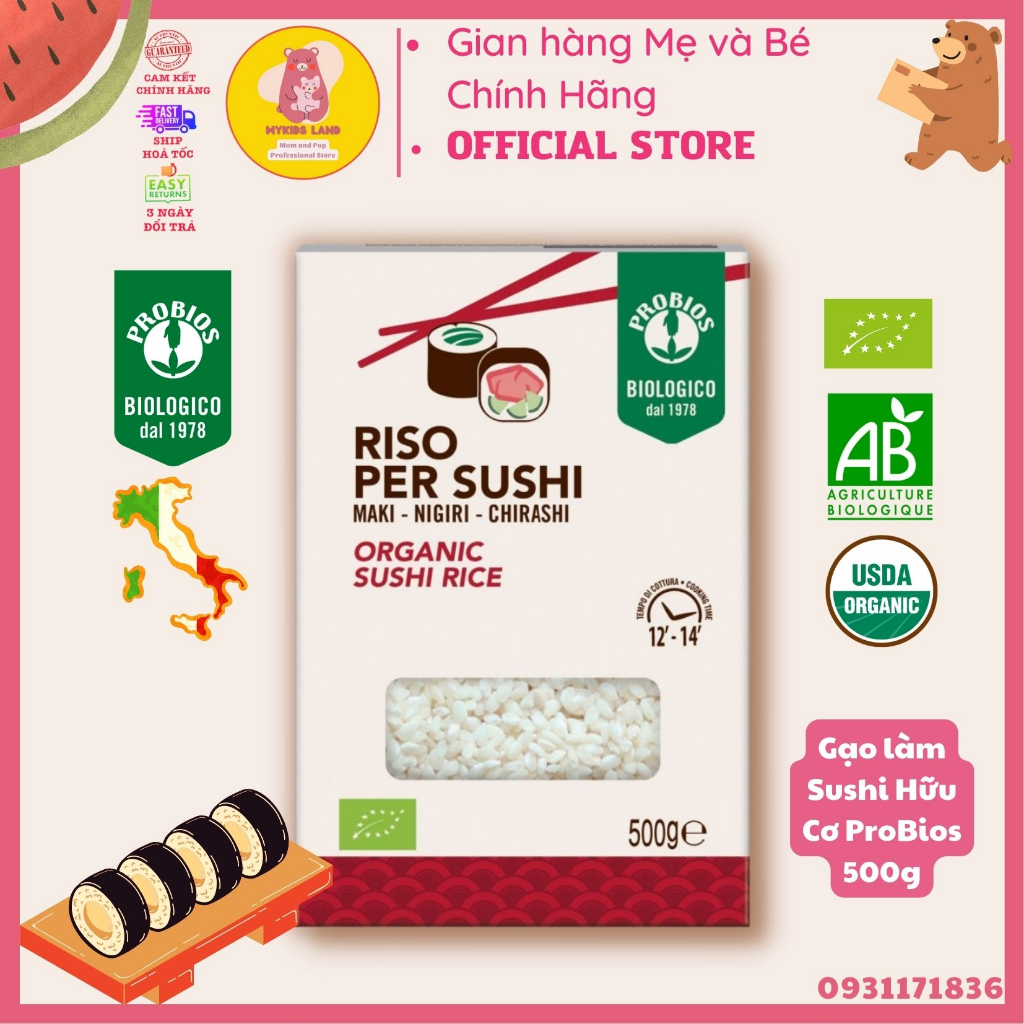 DATE T4.2025 Gạo Ý Làm Sushi Hữu Cơ ProBios 500g - Organic Sushi Rice -