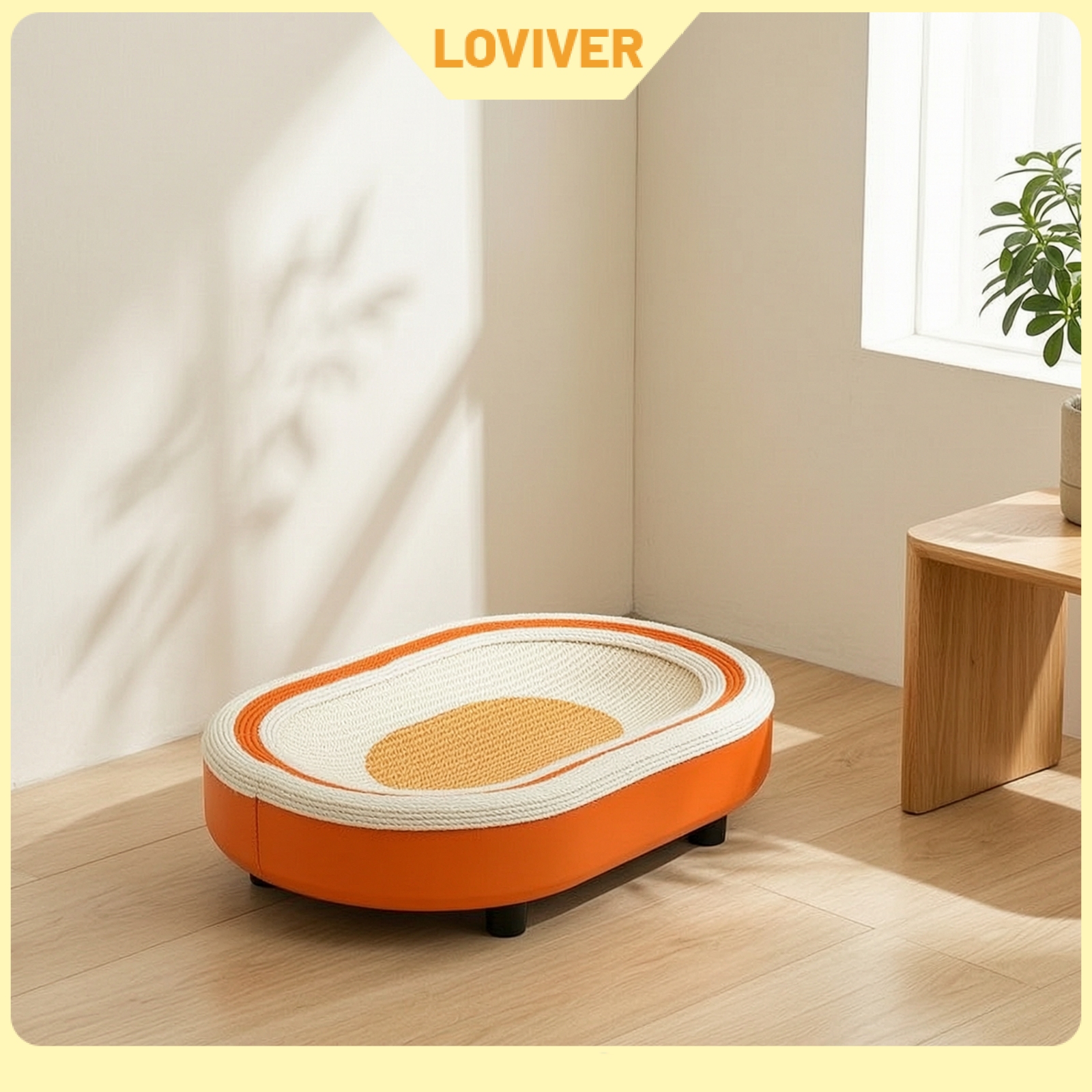 LOVIVER Oval Cat Scratching Lounge with Wooden Frame Low-Height Cat Scratcher Bed Compact Pet Furniture Sturdy for Apartment ราคา 2,057 บาท*ส่งฟรี