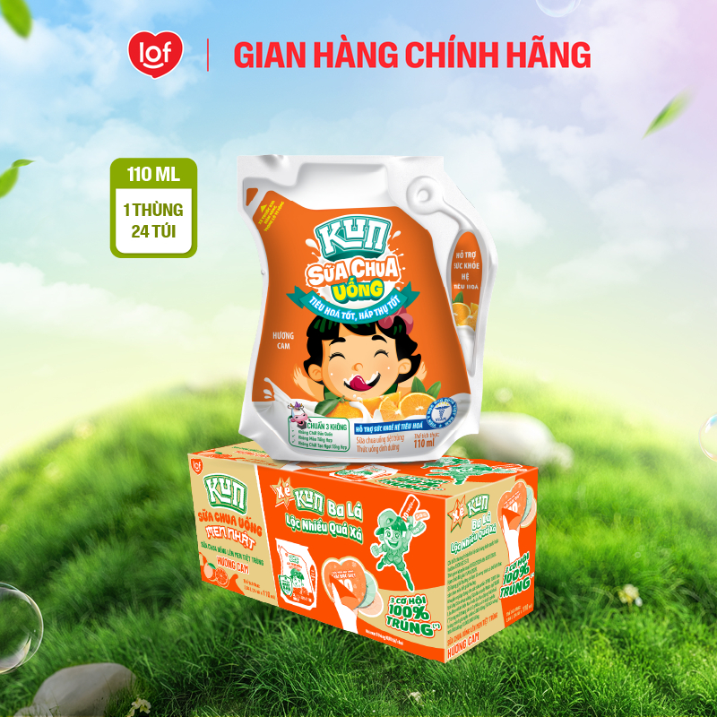 Sữa chua uống KUN vị cam thùng 24 túi x 110ml
