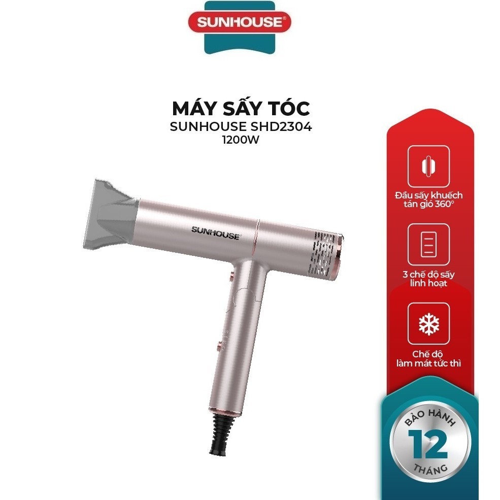 Máy sấy tóc Sunhouse SHD2304 - Công suất 1200W - 2 chế độ nhiệt, 1 chế độ gió mát - Tay cầm có thể gấp gọn