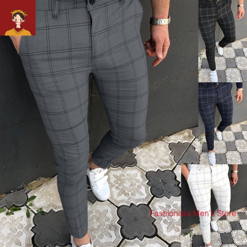 Men's casual hot sale checkered pants