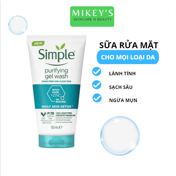 Sữa rửa mặt kiềm dầu hỗ trợ ngừa mụn simple purifying gel wash 150ml