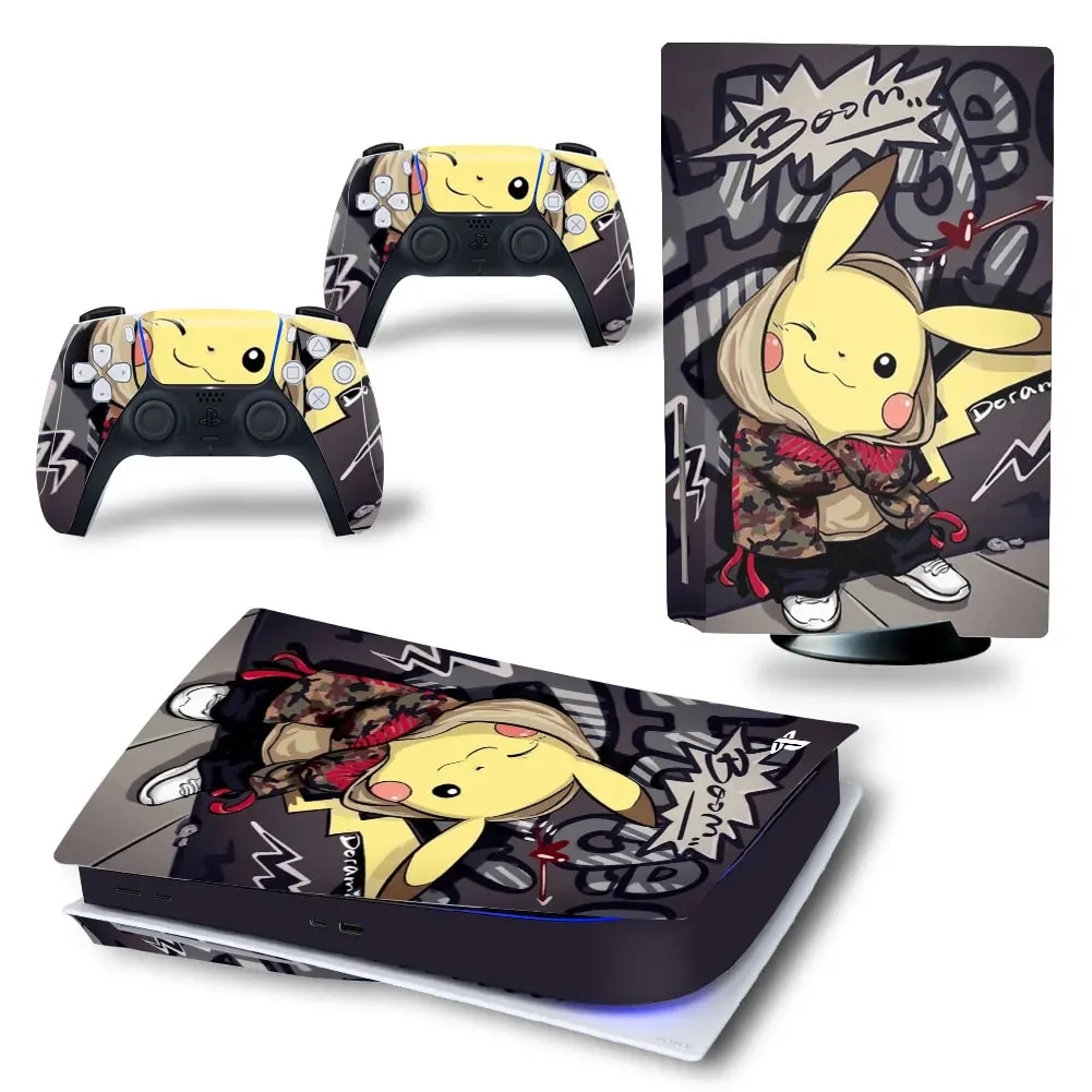 【Eco-friendly】 Cartoon Pokemon Pikachu Ps5 Disc Skin Sticker Decal For 5 Console And 2 Controllers Ps5 Game Accesorios