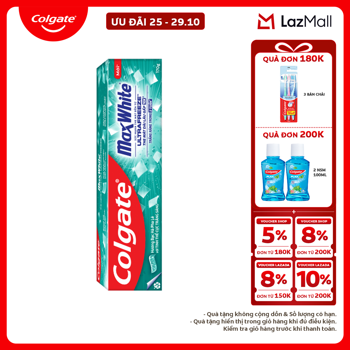 Kem đánh răng Colgate MaxWhite tinh thể the mát, làm trắng răng trong 2 tuần