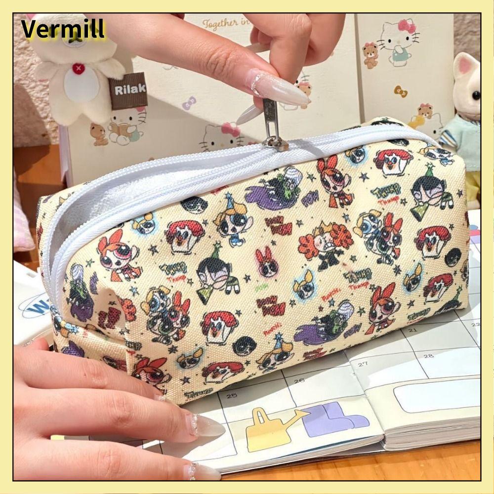 VERMILL Dung lượng lớn Túi đựng bút Những cô gái siêu năng lực Đa chức năng Hộp bút Dễ thương Sắp xếp văn phòng phẩm dành cho sinh viên