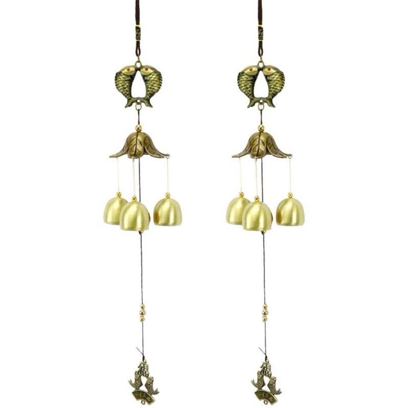 2Pcs Metal Wind Chimes with Fish Decoration Vintage Windbells Hanging Ornament Decorations for Home Outdoor Garden Patio-MYY