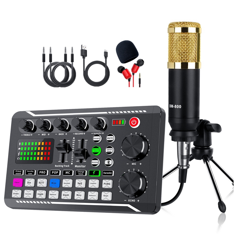 【JIN】-Microphone Set Accessories Condenser Microphone Set Live Sound Card F998 BM800 Set