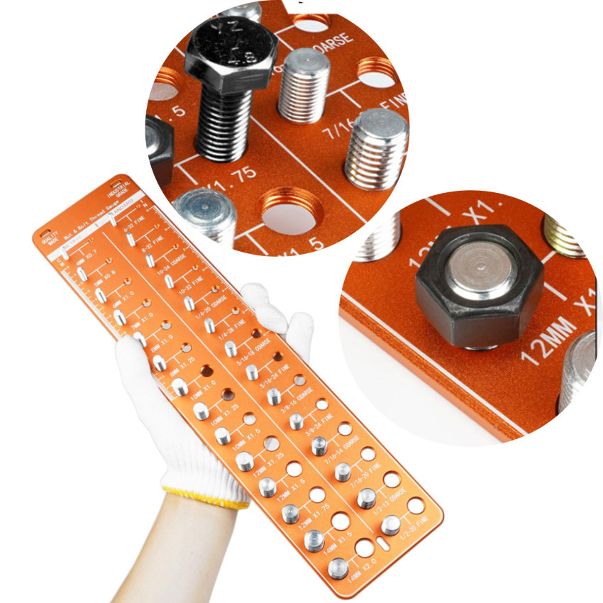 Thread Checker, Nut And Bolt Thread Size Checker, Screw Identifier Gauge With 12 Standard & 12 Metric (ORANGE)