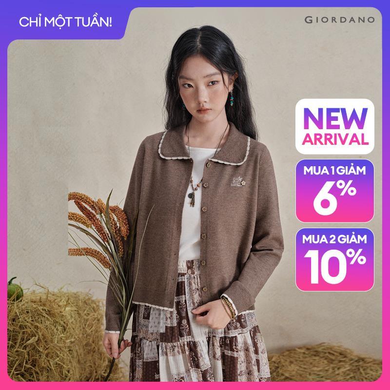 GIORDANO Women Cardigans Scallop Trim Collared Cardigans Embroidery Fashionable Casual Relaxed Cardigans 18356318