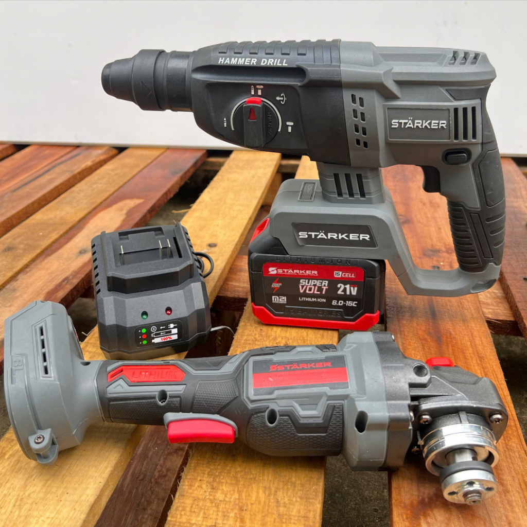  COMBO Khoan bê tông STARKER SK-26-HM5025GR + Pin 15 cell - Tặng thân máy mài STAKER SK-AG888GR + sạc cốc 