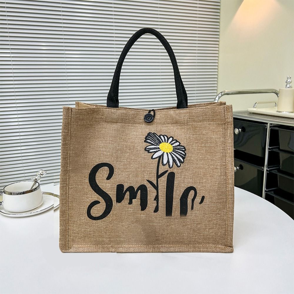 HKKFNQ In chữ Túi Tote Vải lanh Tái sử dụng Sức chứa lớn Túi xách đi biển Thường ngày Tay cầm trên Túi mua sắm - 4