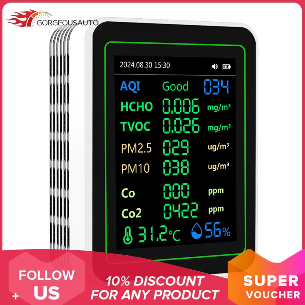 GorgeousAuto 12 ใน 1 การตรวจสอบคุณภาพอากาศแบบเรียลไทม์ CO2 ฟอร์มัลดีไฮด์ตรวจจับเซ็นเซอร์ความชื้นอุณหภูมิดิจิตอลสำหรับโฮมออฟฟิศรถยนต์ ราคา 759 บาท*ส่งฟรี