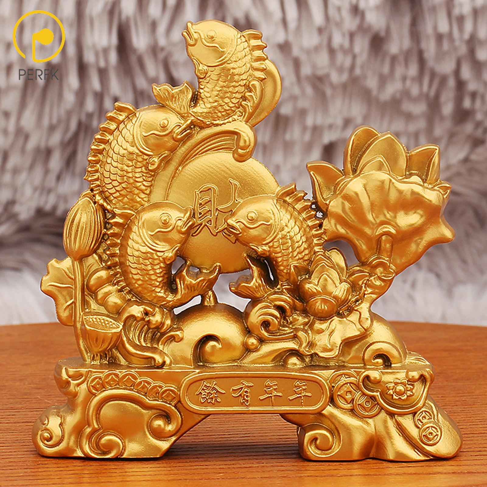 Perfk Feng Shui Wealth Fish Decor Festive Decor Alloy Table Centerpiece Decoration Animal Figurine for Bedroom Living Room Gathering ราคา 202 บาท*ส่งฟรี