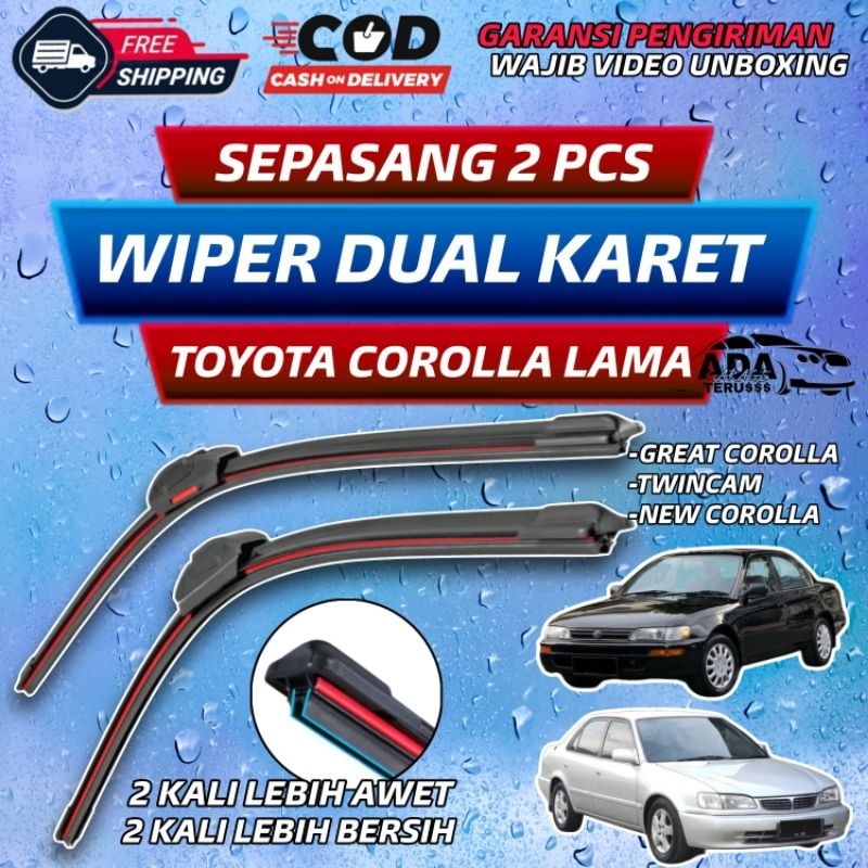 Wiper Great Corolla / Twincam / All New Corolla Dual Karet Frameless Double Blade Sepasang 2 Pcs Wiper Mobil Toyota Corolla Wiper Kaca Depan Giá 65,000 Đồng*Miễn phí vận chuyển