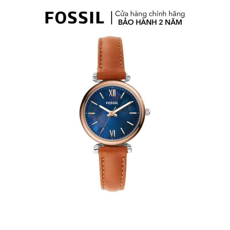 Đồng hồ nữ fossil carlie mini dây da, mặt 28 mm, màu nâu, es4701