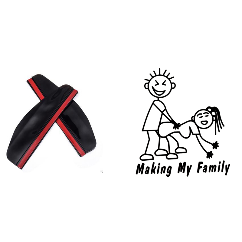 2Piece Car Rearview Mirror Eyebrow Rain Cover & 1x Making My Stick Figure Family Funny Vinyl Decal Bumper Sticker