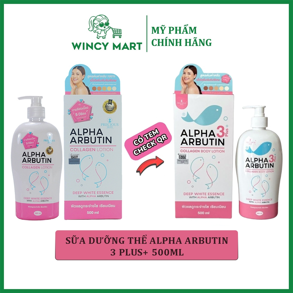   Chuẩn Thái  Sữa Dưỡng Thể Trắng Da Precious Skin Alpha Arbutin Collagen Lotion 3+ Plus 500ML Dưỡng Da Trắng Sáng Mã QR 