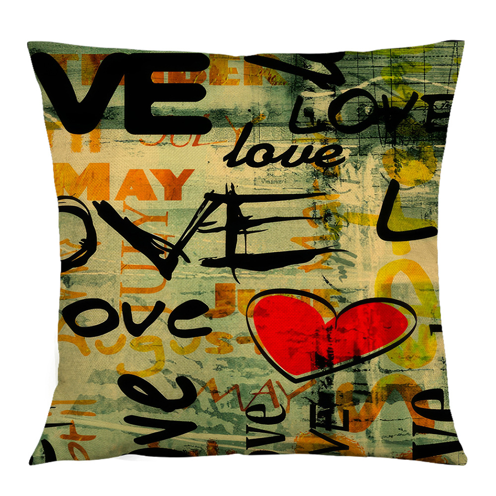 TEMU cross-border popular vintage linen happy Valentine's Day pattern cushion pillowcase car waist cushion ราคา 107 บาท*ส่งฟรี