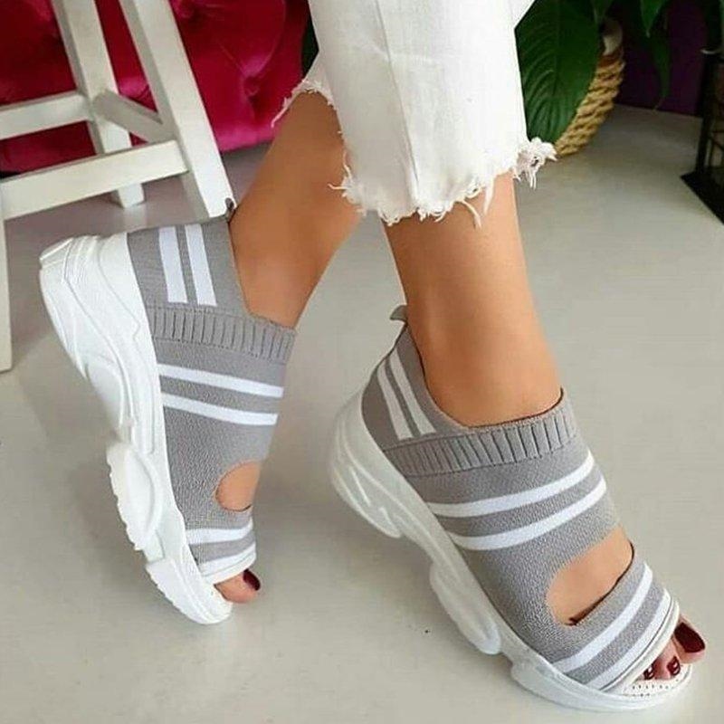 {Flying shoes} New Women Sandals 2021 High Heels Platform Shoes Summer Casual Female shoes Knitting Slip On Peep Toe flat