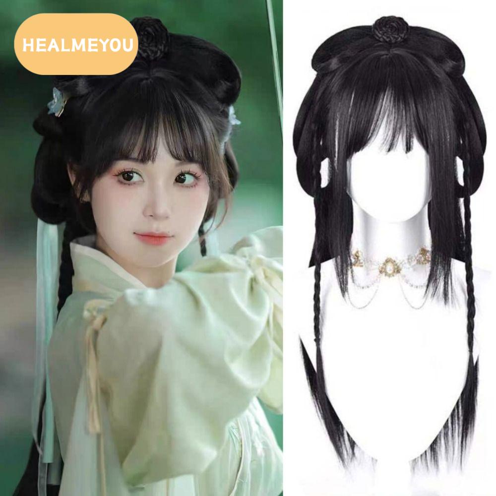 HEALMEYOU ทนความร้อน วิกผมยาวตรง แต่งตัว สังเคราะห์ วิกผมสไตล์จีนโบราณ อ่อนโยน พร้อมกับเปีย วิกผมคอสเพลย์ฮันฝู สำหรับผู้หญิง ราคา 909 บาท*ส่งฟรี