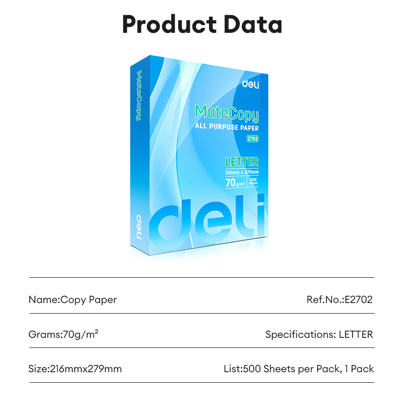 Deli Eco-Friendly Short Bond Paper 70gsm High-Performance Copy Paper Set - 500 Sheets