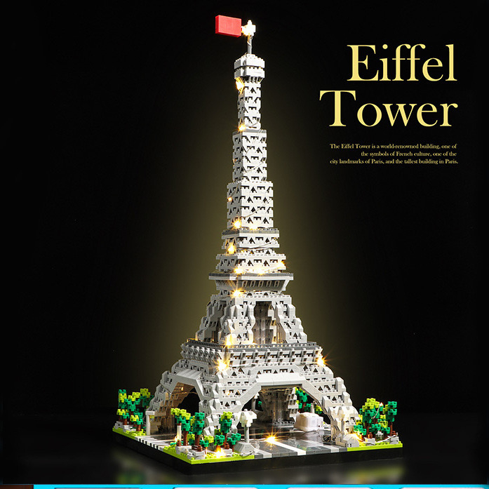 [Tặng đèn] Đồ chơi Bộ xếp hình lắp ráp kiến trúc thế giới Tháp Eiffel Paris Pháp city building - mô 