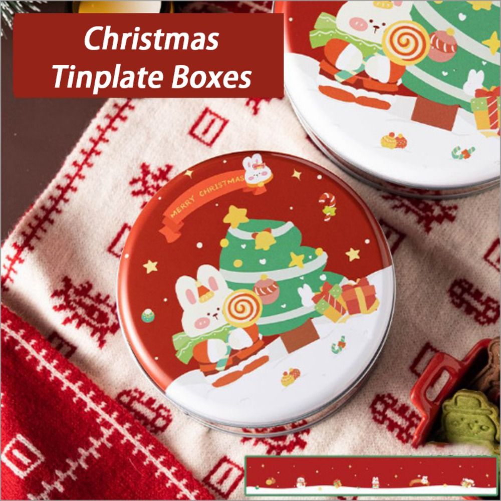EUAAB148121 Xmas Candy Tin Round Christmas Tinplate Boxes Storage Cans