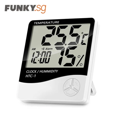 HTC-1 Indoor Digital Humidity Thermometer Hygrometer, Room Temperature Gauge Humidity Monitor with Alarm Clock , LCD Display(White)