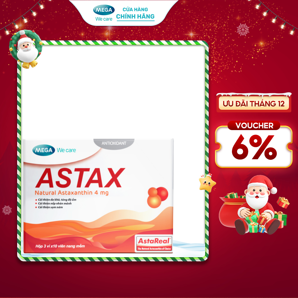  Viên uống trắng da mờ sạm nám tăng độ ẩm mờ nếp nhăn - Astaxanthin - ASTAX Mega We Care  30 viên  