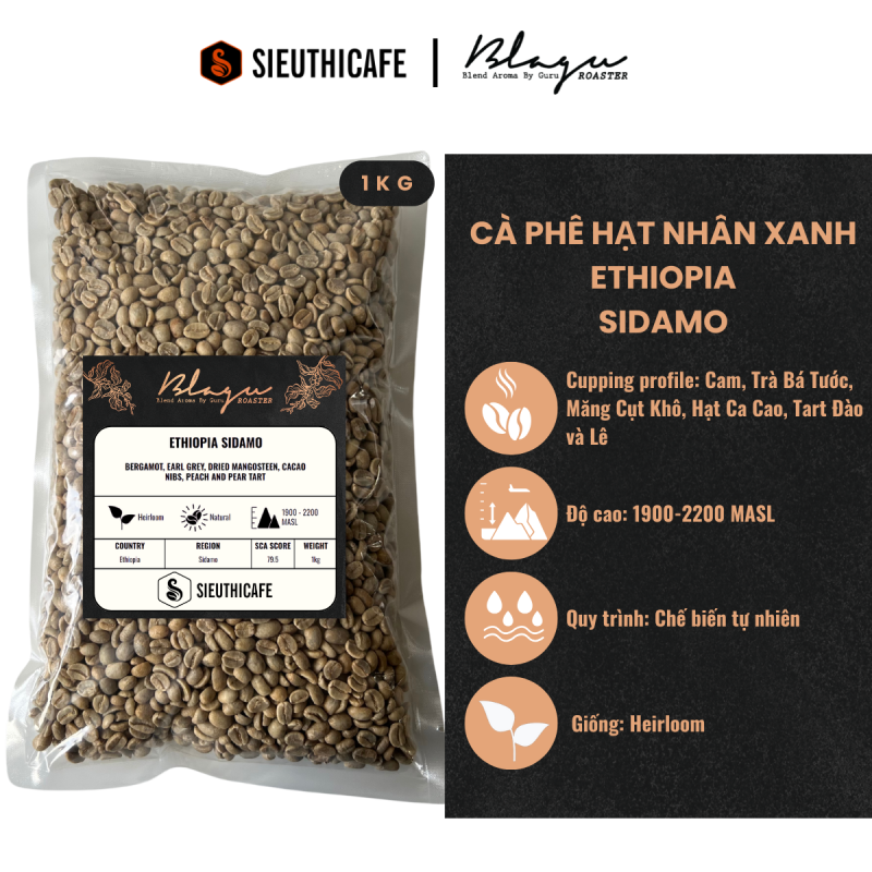 Cà Phê Đặc Sản Hạt Nhân Xanh Blagu Coffee - Green bean Ethiopia Sidamo G4 - Túi 1kg