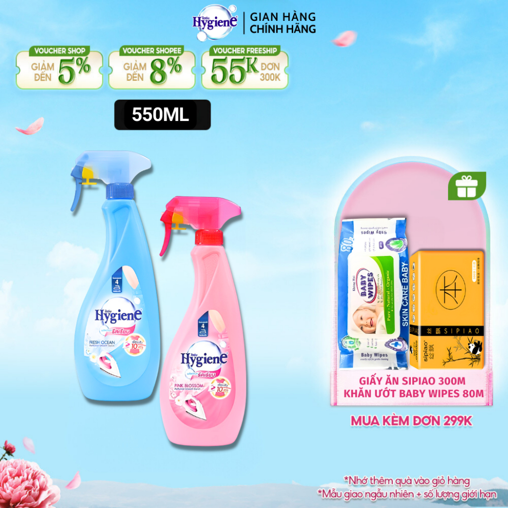 Xịt thơm quần áo hygiene nước xịt
vải ủi đồ khử mùi ẩm mốc chai 550ml