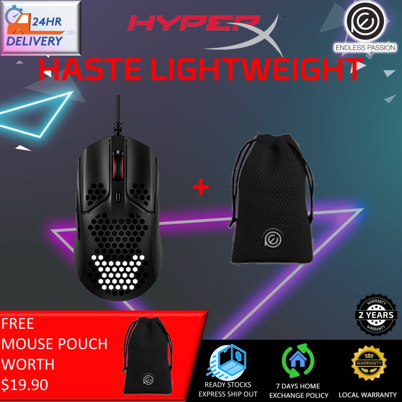 HyperX Pulsefire Haste – Gaming Mouse, Ultra-Lightweight, 59g, Honeycomb Shell, Hex Design, RGB, Hyperflex USB Cable, Up to 16000 DPI, 6 Programmable Buttons