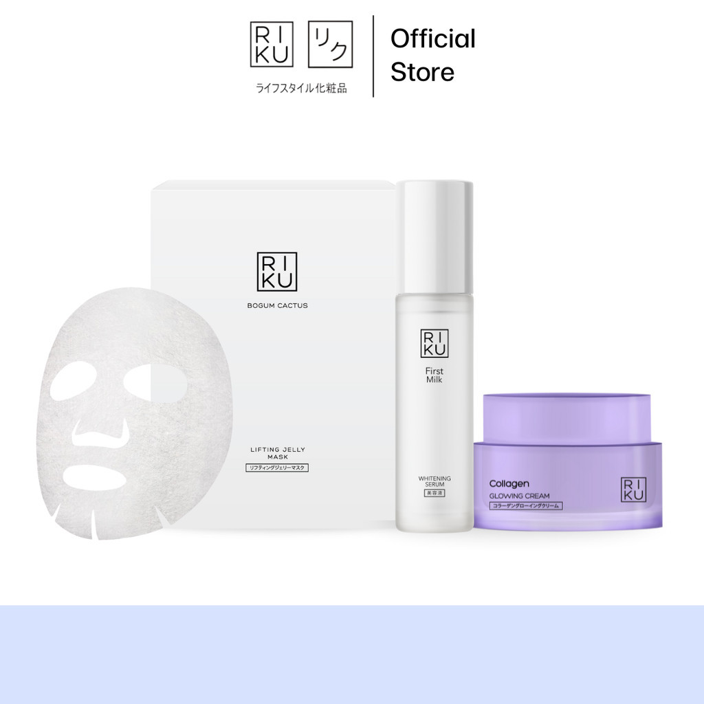 Riku Jelly Mask + Milk Serum + Collagen Cream Revitalizes the Skin, Giving It a Youthful Appearance. ราคา 1,509 บาท*ส่งฟรี